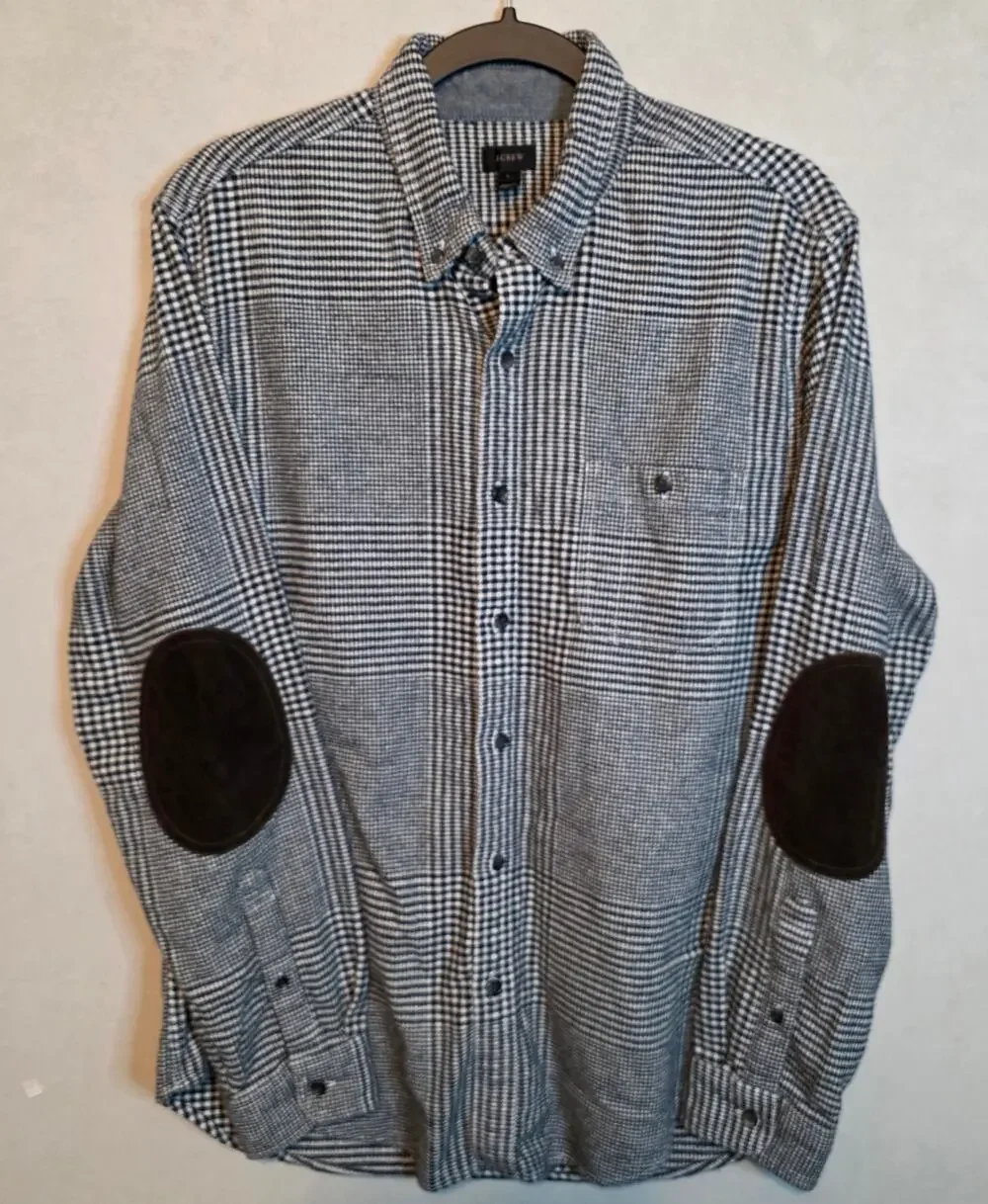 Men's J. Crew gray/black Glen Plaid Houndstooth LS button-down shirt Large